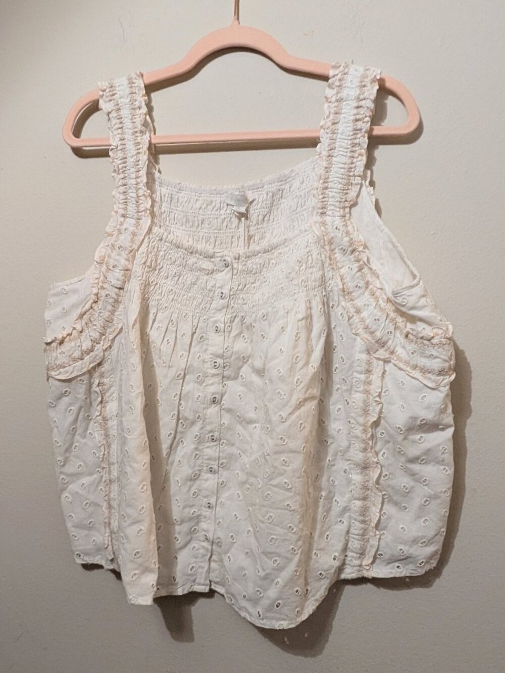 NWT Jennifer & Grace Peasant Eyelet Milkmaid Tank Cream White XL
